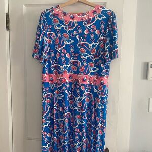 Boden Blue and Pink Floral Midi Dress